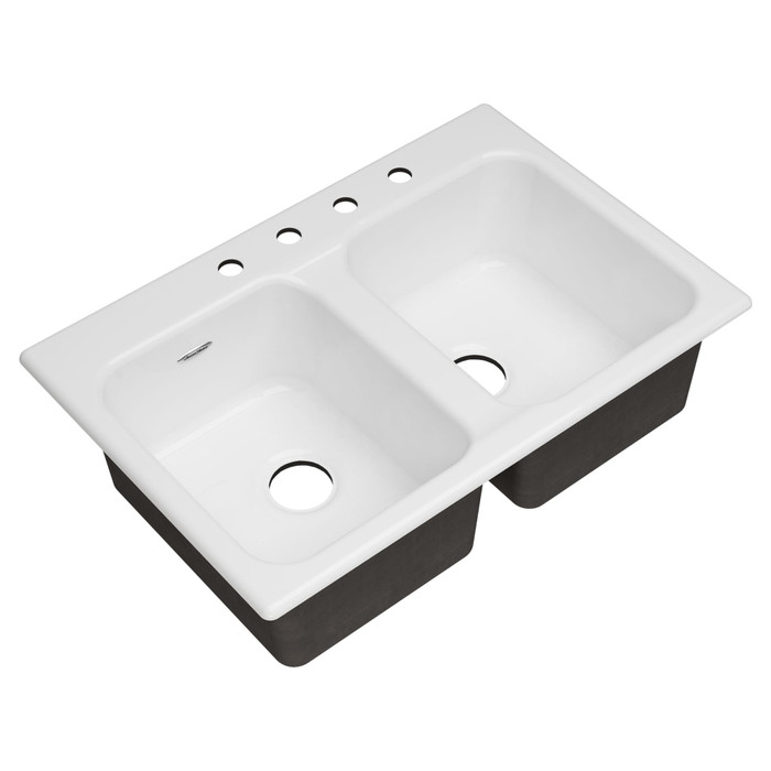 American Standard Quince 33 x 22-Inch Cast Iron 4-Hole Drop-In or Undercounter Double-Bowl Kitchen Sink - AMS-77DB33224