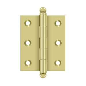 Deltana CH2520 Cabinet Hinge 2-1/2 x 2 inch with Ball Tips in Polished Brass – front view showing pair