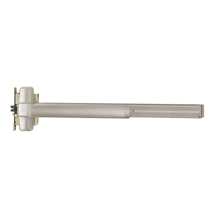 Von Duprin 9875 4 ft Smooth Case Wide Stile Mortise Exit Device with Hex Key Dogging, Satin Stainless Steel finish, push-bar side view