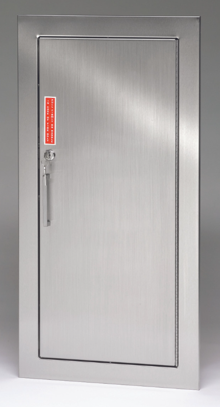 Larsens 2409 Architectural Series Fire Extinguisher Cabinet – Stainless Steel Solid Door with Lock and Recessed Handle, 10 lb Capacity, Non-Fire Rated, Semi-Recessed Mount
