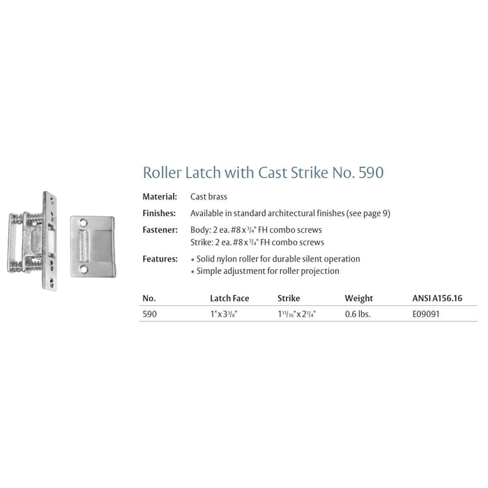 Rockwood 590 Roller Latch with Cast Strike