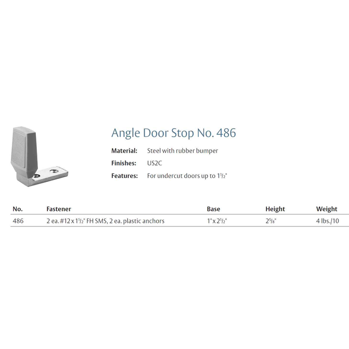 Rockwood 486 Angle Door Stop, Steel with rubber bumper