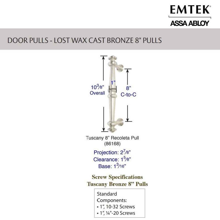 Emtek Emtek Lost Wax Cast Bronze Recoleta 8" Door Pull EMTEK-RECOLETA-DOOR-PULLS