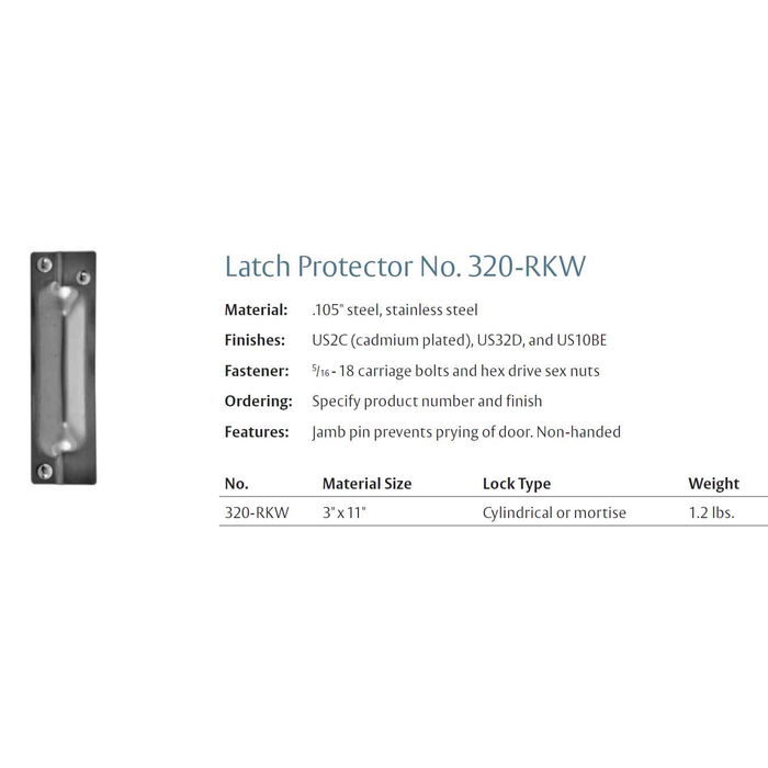 Rockwood 320C 3" x 11" Latch Protector for 2-1/8" or Less Rose