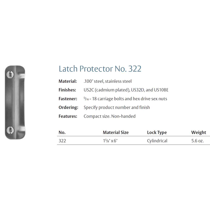 Rockwood 322 Round Corner Latch Protector Satin Stainless Steel