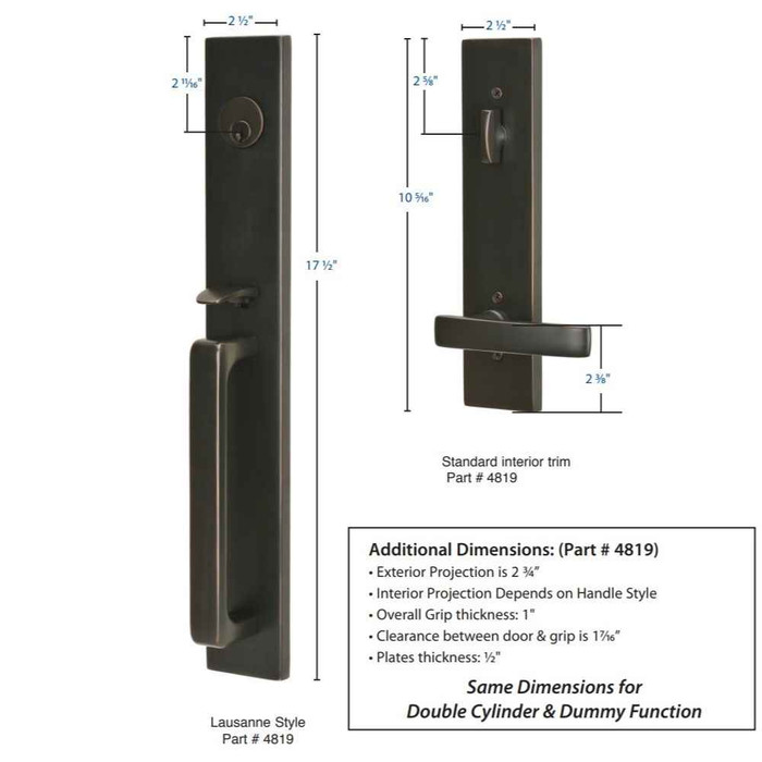 Emtek Emtek 3348 Lugano Brass Mortise Entrance Handleset - Entry Set EMTEK-3348