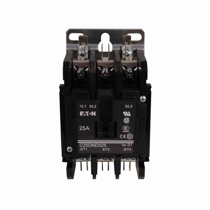 Eaton Eaton definite purpose contactor, Mounting plate, Quick, Pressure plate quick connect , 24 Vac, 50/60 Hz, Open with metal mounting plate, 15-50A, two- and three-pole, Contactor, Three-pole, E1, Screw, Non-reversing