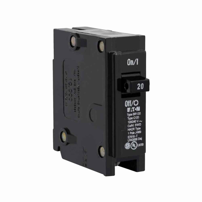 Eaton Eaton BR thermal magnetic ,Type BR 1-Inch plug-on ,20 A,10 kAIC,Single-pole,120/240V,BR,#14-4 AWG Cu/Al,Q1,BR,Type BR loadcenters