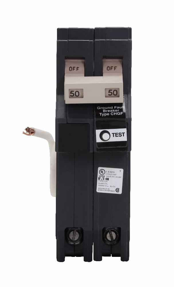 Eaton CH GFCI ,Plug-in ,50 A,10 kAIC,Two-pole,120/240 V,CH,Common,GFI,5 mA