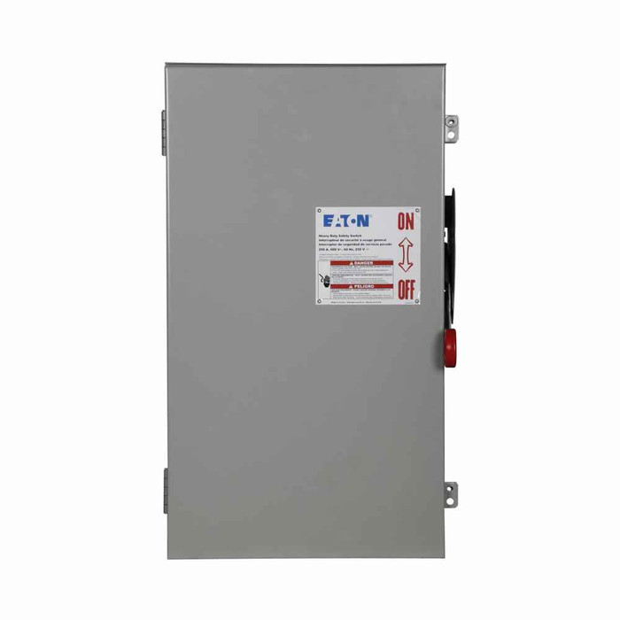 Eaton Enhanced visible blade single-throw safety switch, 200 A, 3R, Painted galvanized steel, Class H, Fusible without neutral, Three-pole, Three-wire, 600 V, Max Hp: 50, 50/ 125, 150 hp , #6-250 kcmil Cu/Al