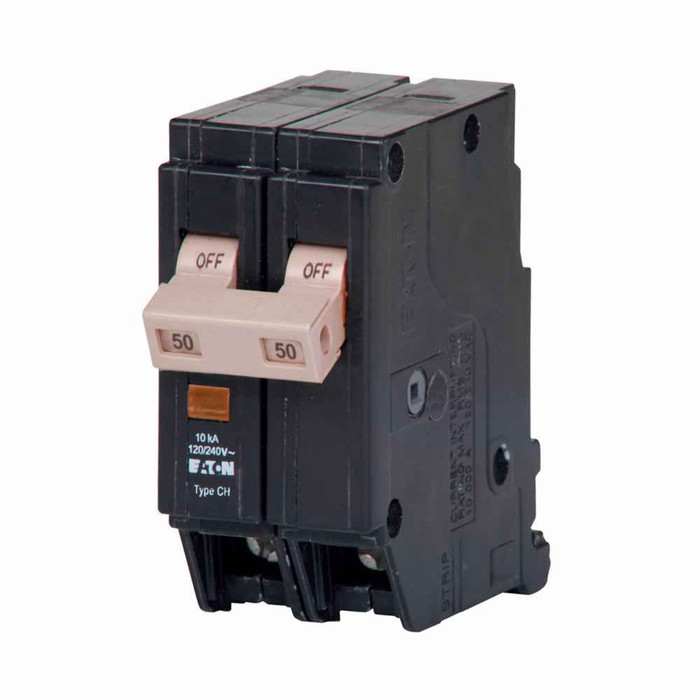Eaton CH Thermal magnetic , Type CHF 3/4-Inch , 50 A, 10 kAIC, Two-pole, 120/240V, CHF, Trip flag, on trip, #10-1/0 AWG Cu/Al, CHF, Type CH Loadcenters
