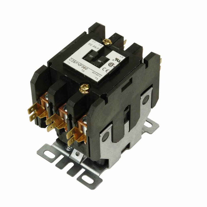 Eaton definite purpose contactor, Quick, 60A, 110-120 Vac, 50/60 Hz, Open with metal mounting plate, 15-50A, two- and three-pole, 60A, Contactor, Three-pole, 75A, Box lugs and quick connect terminals