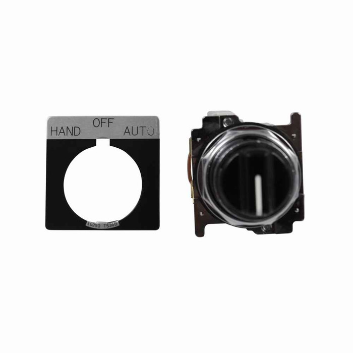 Eaton 10250T, 30.5 mm, Heavy-Duty, 3, 3R, 4, 4X, 12, 13, Non-illuminated, Three-position, Knob, Black actuator, HAND/OFF/AUTO, 1NO