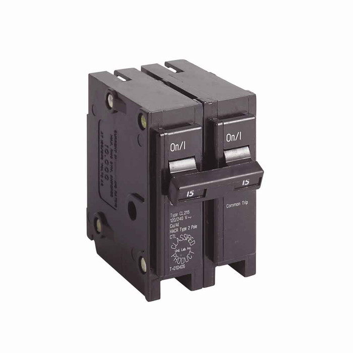 Eaton Classified 3/4" thermal magnetic ,Type CL 1-Inch classified replacement ,15 A,10 kAIC,Two-pole,120/240V,CL,Common trip,#14-4 AWG Cu/Al,CL,Type CH Loadcenters