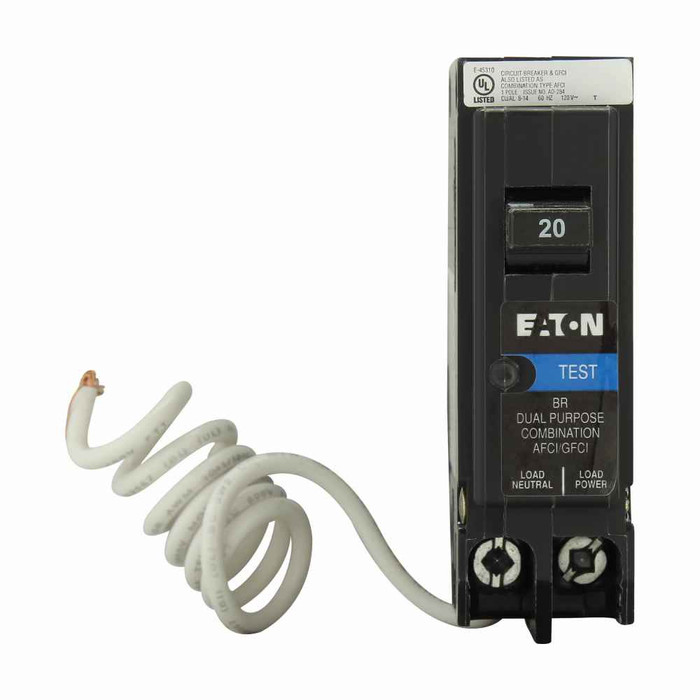 Eaton BR arc fault / ground fault , BR dual function AF/GF 1P 20A, Pigtail neutral