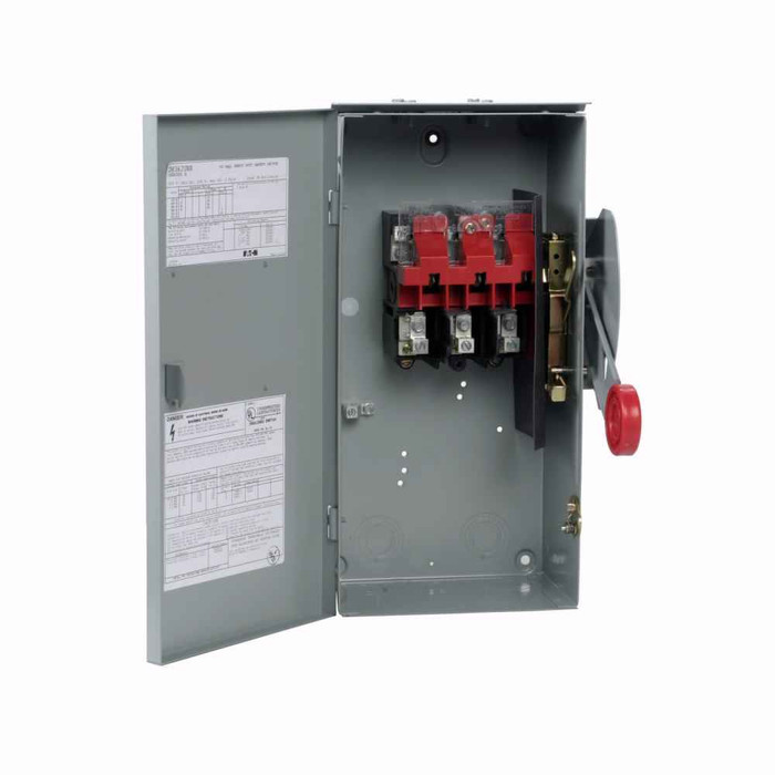 Eaton Heavy duty single-throw non-fused safety switch, Single-throw, 60A, 3R, Painted galvanized steel, Non-fusible, Three-wire, 10 at 240 Vac TD 1 Ph, 20 at 480 Vac TD 1 Ph, 25 at 600 Vac TD 1 Ph, 20 at 240 Vac TD 3 Ph