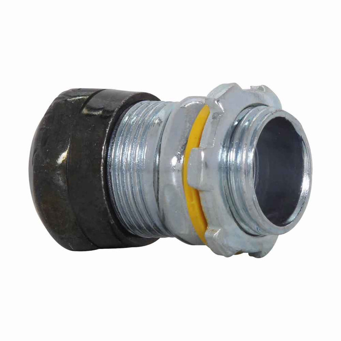 Crouse-Hinds Eaton series raintight compression connector, EMT, Straight, Non-insulated, Steel, Threadless, 2"