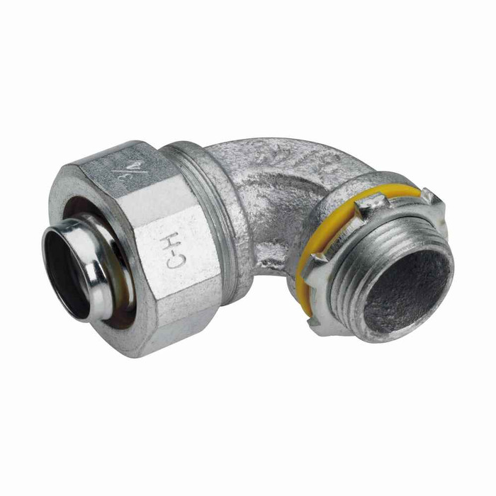 Crouse-Hinds Eaton series Liquidator liquidtight connector, FMC, 90° angle, Non-insulated, Malleable iron, 4"
