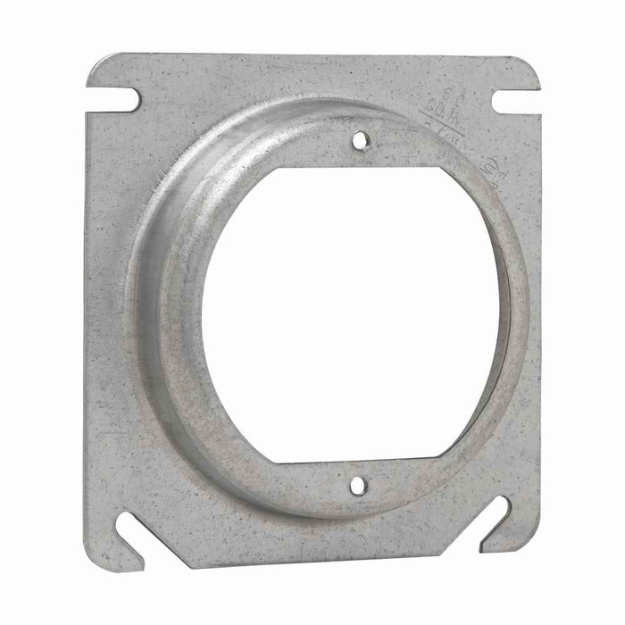 Crouse-Hinds Eaton series Square Cover, 4", Steel, Raised 1", open with ears 2-3/4", 7.0 cubic inch capacity