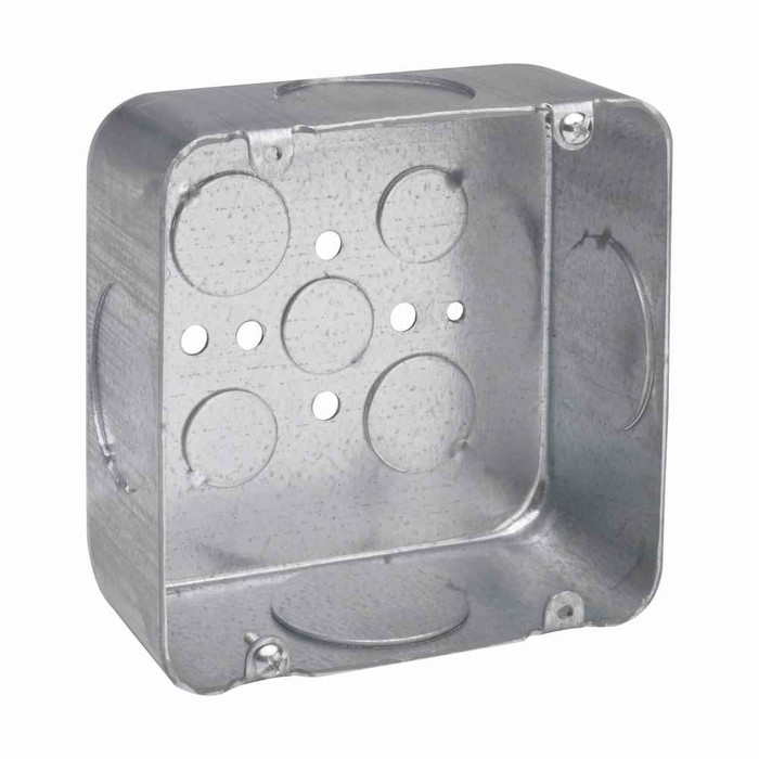 Crouse-Hinds Eaton series Square Outlet Box, 1/2", 3/4", 4-11/16", Conduit , Drawn, 2-1/8", Steel, 1-1/4", 42.0 cubic inch capacity