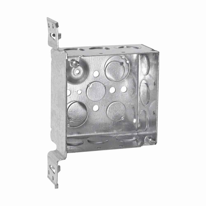 Crouse-Hinds Eaton series Square Outlet Box, 1/2", 1/2", 3/4" E, 4", VMS, Conduit , Welded, 2-1/8", Steel, 1/2", 1/2", 3/4" E, 30.3 cubic inch capacity