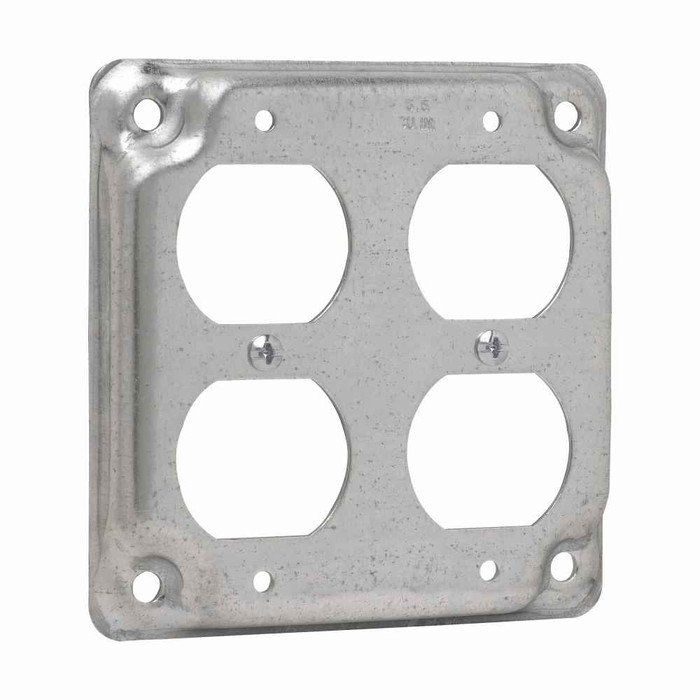 Crouse-Hinds Eaton series Square Surface Cover, 4", Raised surface, Steel, For two duplex receptacles, 5.5 cubic inch capacity