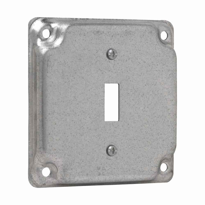 Crouse-Hinds Eaton series Square Surface Cover, 4", Raised surface, Steel, For one toggle switch, 5.5 cubic inch capacity