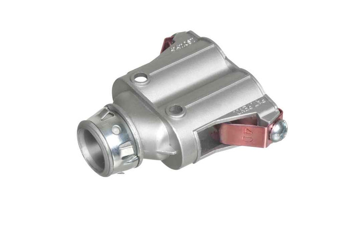 Arlington Industries Zinc die-cast, 1/2" Knockout MC cable connector snaps quickly on to the conduit with a removable screw in spring steel clip and then snaps into knockout with external spring steel clip, no tools required