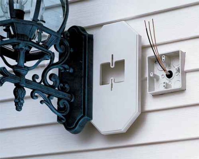 Arlington Industries Works on all siding types. Before or after siding is up, Mounting holes on inside of box. Textured paintable surface. NM cable connector provided. 13-1/2 x 7.12 mounting surface. Provides a .925 J-channel. 24.5 cubic inch box.Wit