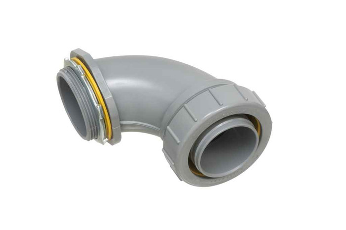 Arlington Industries Non Metallic 90 degree connector for use with non metallic liquid tight conduit type B only. 2" Trade Size.