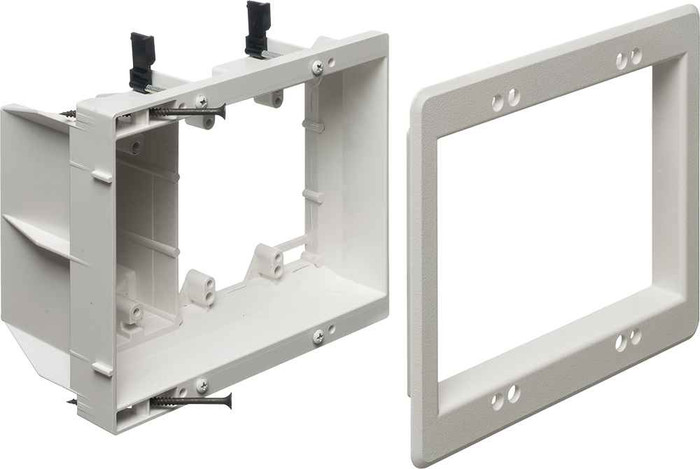 Arlington Industries Recessed Plastic TV BOX. For new or existing construction. Comes with low divider. Color White. 3 Gang.
