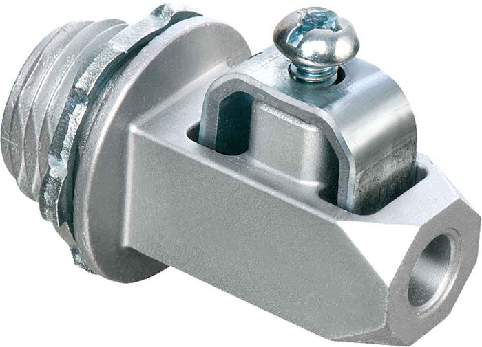 Arlington Industries Zinc grounding connector for 1/2" knockout. #8 to #2 stranded and solid copper and aluminum grounding electrode.