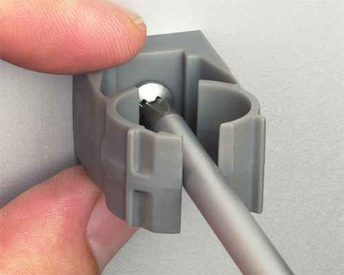 Arlington Industries Strut Clip for conduit on Arlingtons non metallic quicklatch pipe hangers. For 1" Liquid Tight, 1" Flex, 1" ENT, 1" Copper Pipe.