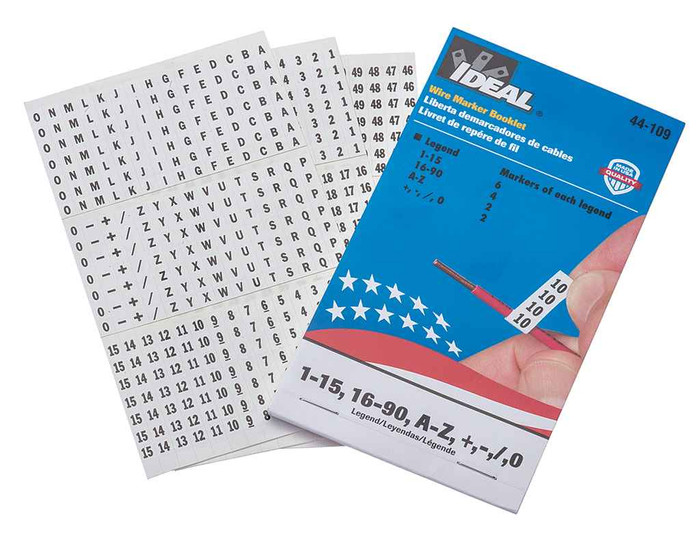 IDEAL Industries Wire Marker Booklet, Asst, 1-90, A-Z, +, -, /, 0
