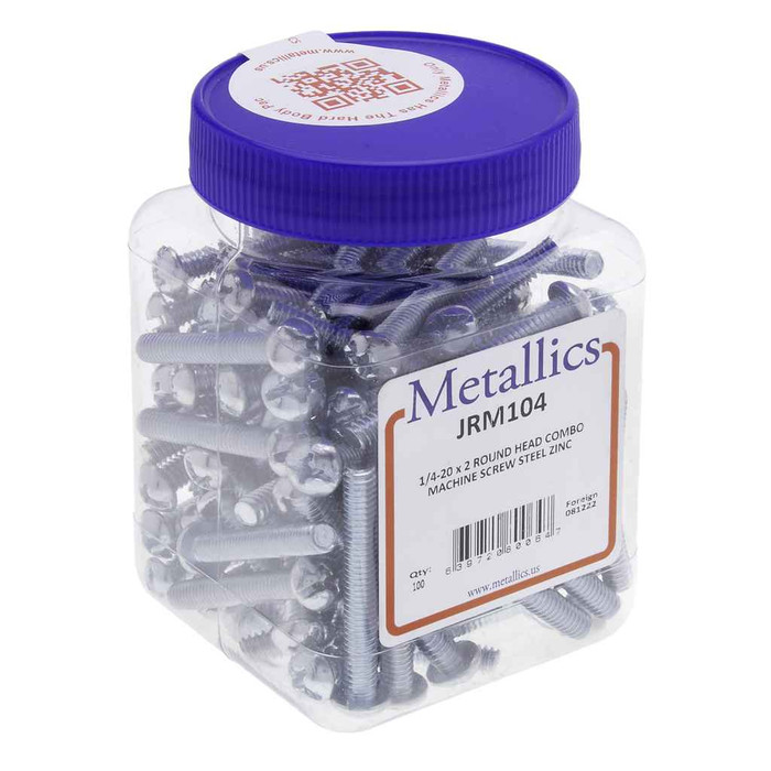 Metallics 8-32 x 3/4 in. Round Head Combo Machine Screws - Steel Zinc - 100qty
