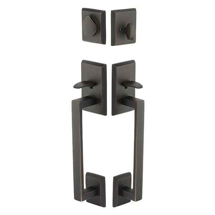 Emtek Emtek 453424 Rustic Modern Rectangular Sectional Grip by Grip Entrance Handleset - Sandcast Bronze Tubular - Single Cylinder EMTEK-453424