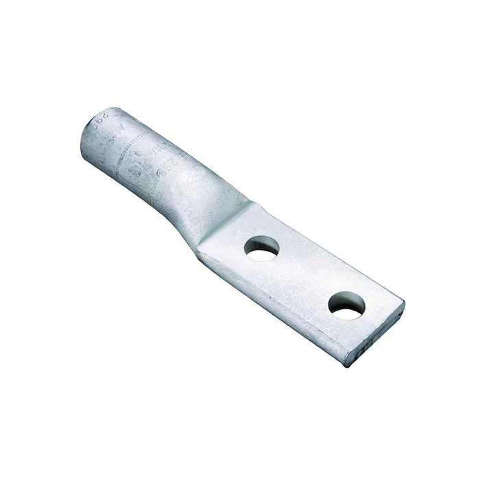 Burndy Aluminum Compression Lug, 2 Hole w/o Inspection Window, 600 kcmil, 1/2" Stud, 1-3/4" Stud Hole Spacing, Al/Cu Rated, Tin Plated