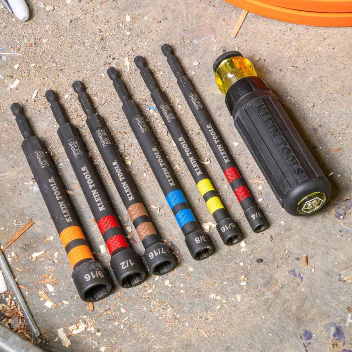 Klein Tools Hollow Magnetic Color-Coded Ratcheting Power Nut Driver, 7-Piece