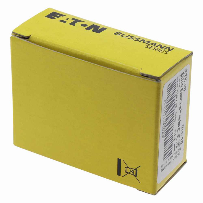 Bussmann Eaton series KTK fuse, LIMITRON Fast-acting fuse, Control circuits, lighting circuit protection, meter circuits, 20 A, Non-indicating, Ferrul