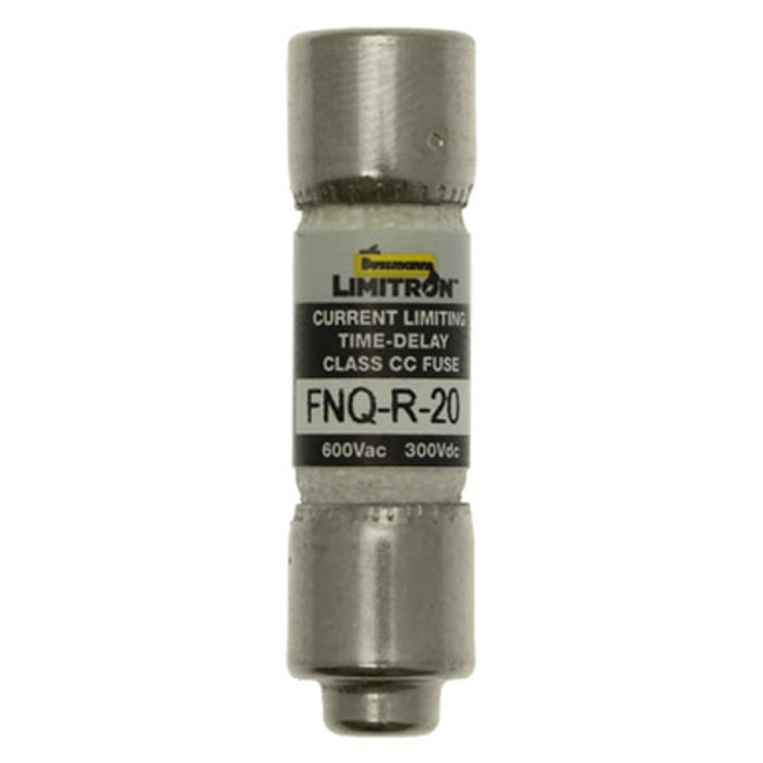 Bussmann Eaton series FNQ-R fuse, Current-limiting time-delay fuse, 20 A, CC, Non-indicating, Ferrule end x ferrule end, 12 sec at 200%, 20 kAIC at 30