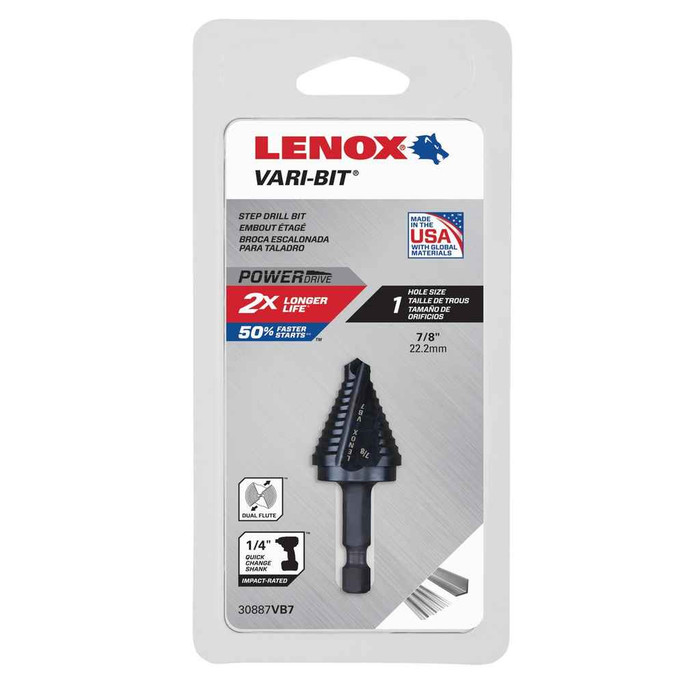 Lenox LENOX 30887-Vb7 Vari-Bit 7/8-Inch Step Drill Bit With 3/8-Inch Shank For 1/2 Inch Conduit