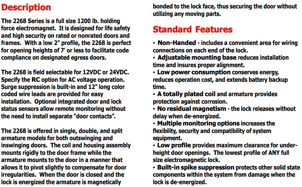 DynaLock 2268-20 Series 1200 Lb. Classic Low Profile. Surface Mounted for  Single and Double Outswing or Inswing Doors