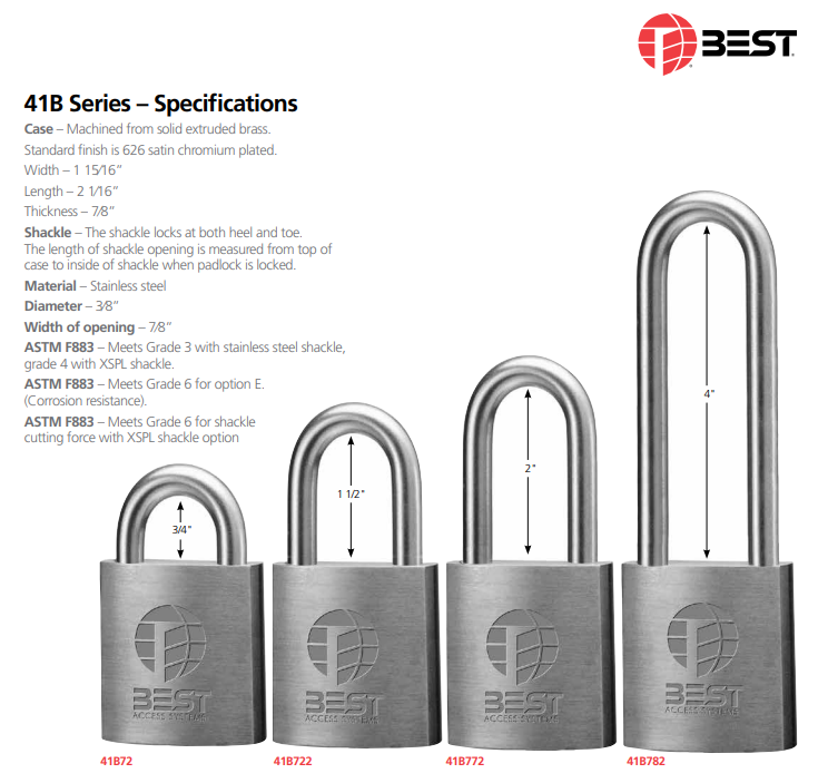 BEST 41B Series Padlock, 3/8 Diameter Shackle - Cargo Protectors, Inc.