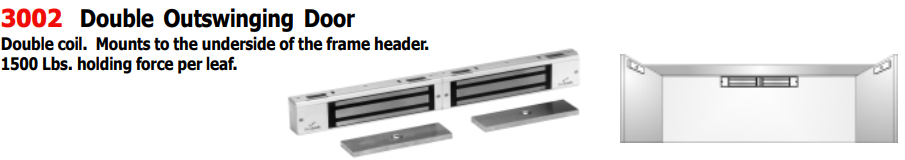 DynaLock 3002 Series 1500 Lb. Electromagnetic locks, Surface Mounted for  Outswing or Inswing Single or Double doors.