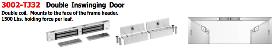 DynaLock 3002 Series 1500 Lb. Electromagnetic locks, Surface Mounted for  Outswing or Inswing Single or Double doors.