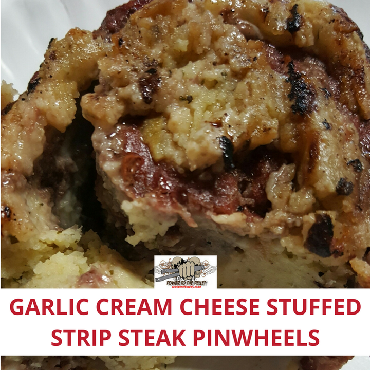 Garlic Cream Cheese Stuffed Strip Steak Pinwheels