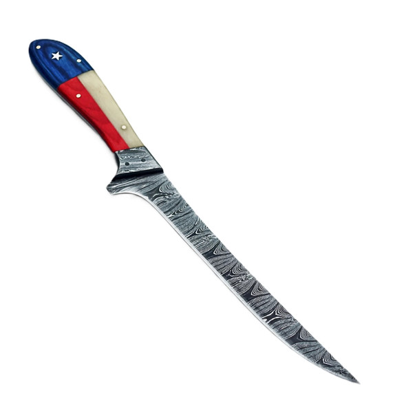 Ruddock Bros “Lone Star” 7" Damascus Steel Blade Fillet Knife