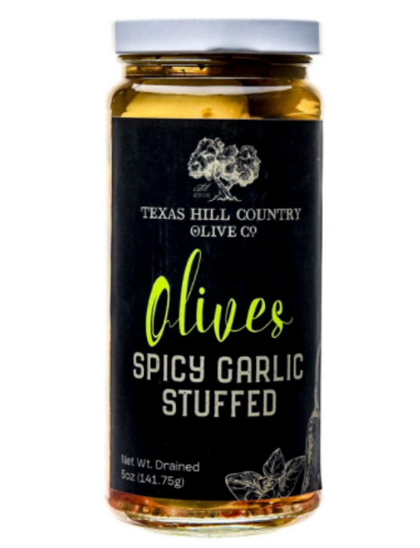 Spicy Garlic Stuffed Olives 5 oz - Texas Hill Country Olive Co