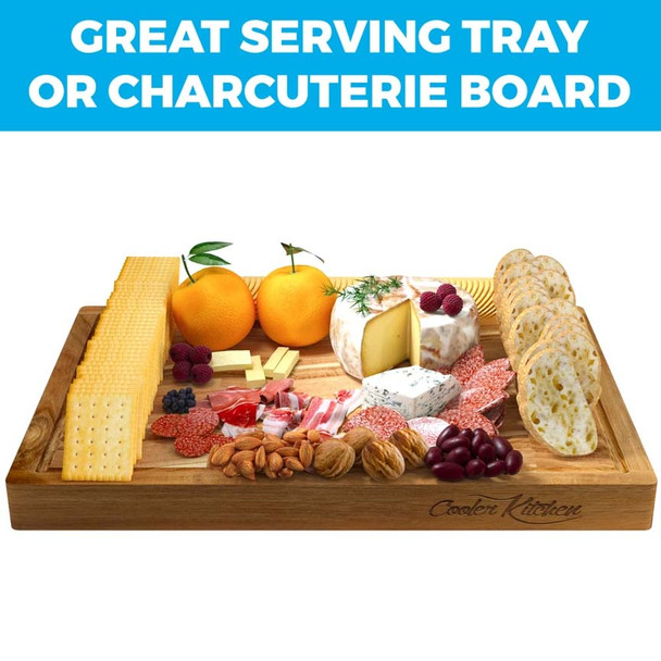 Acacia XL 16" x 13" Cutting Board w/Grooves & Handles