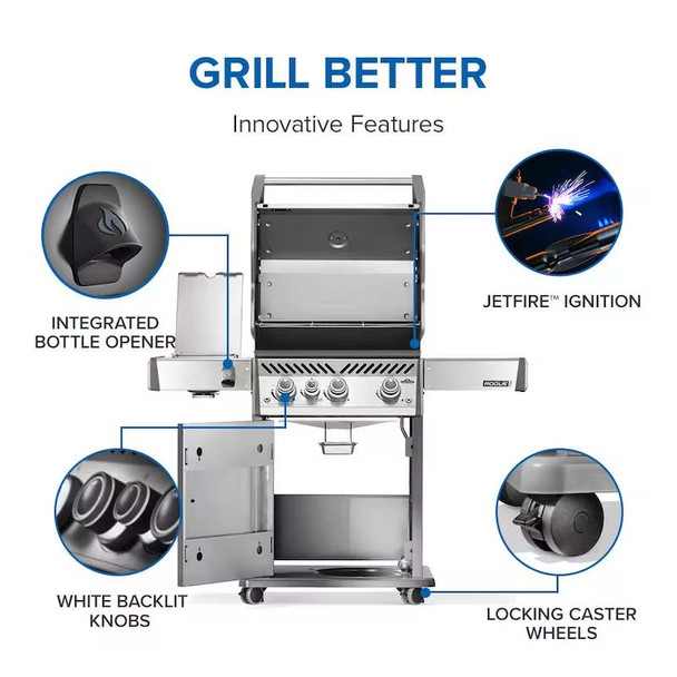 Napoleon Rogue PRO 425 3-Burner Propane Grill w/ Infrared Side Burner - RP425SIBPSS-2